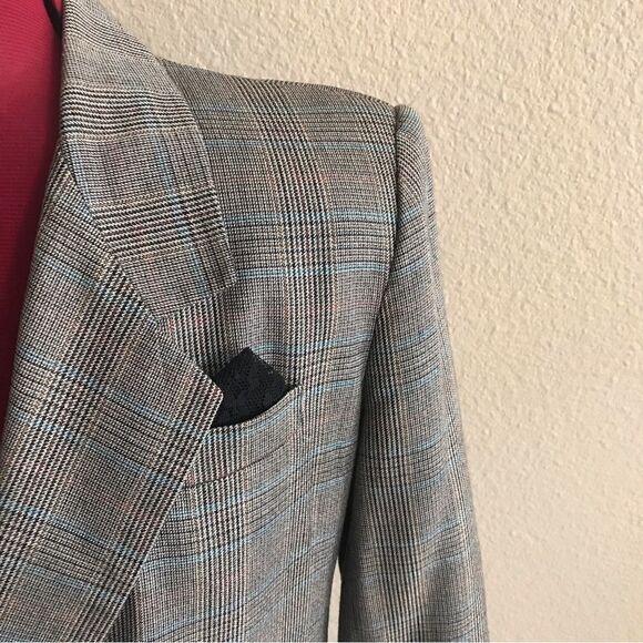 Michelle Stuart Blazer Women's Petite Size 8P Grey Plaid Long Sleeve Button - Picture 8 of 12